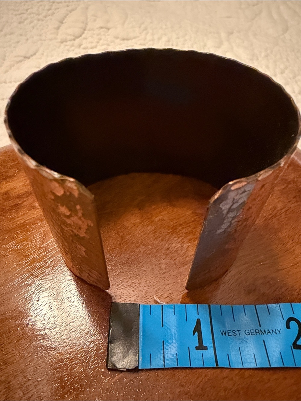 Cuff Bracelet Sea Horses, Copper Tone Finish, Textured Metal, Bevel Edge Detail - Picture 8 of 9